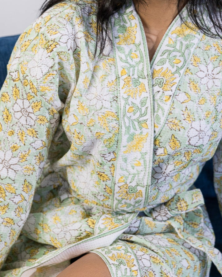 Marigold Garden Luxury Block Printed Cotton Bath Robe