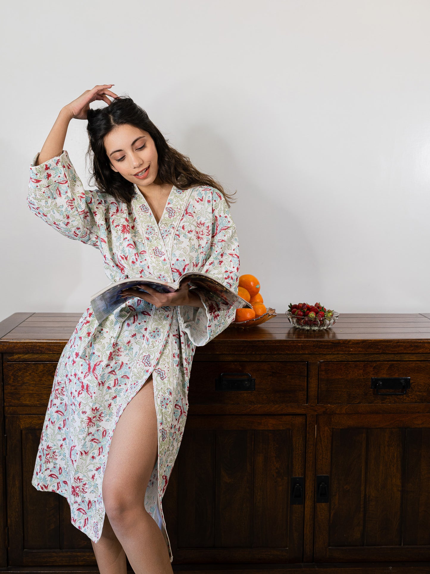 Garden Luxury Block Printed Cotton Bath Robe