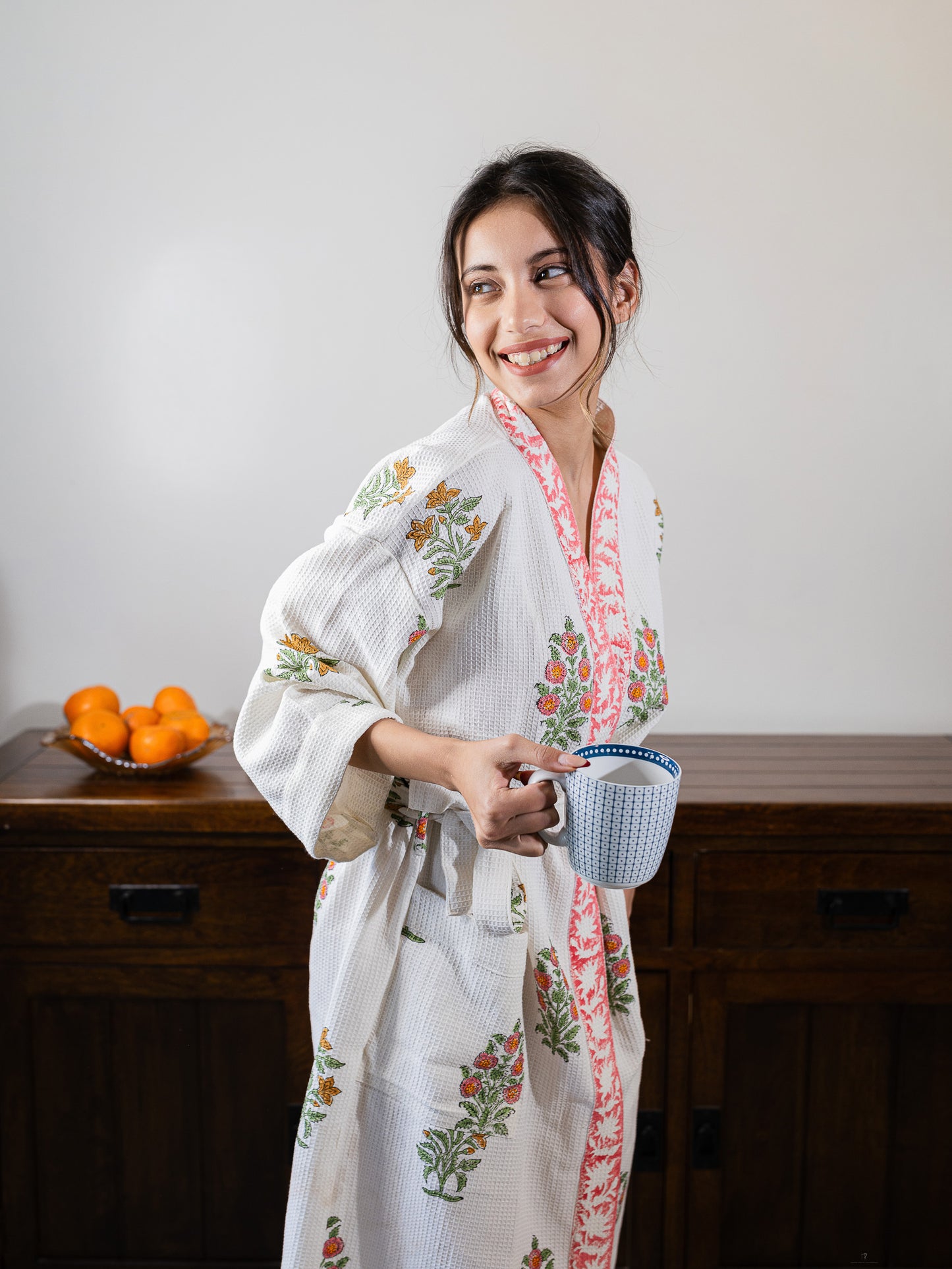 Orange Garden Luxury Block Printed Cotton Bath Robe