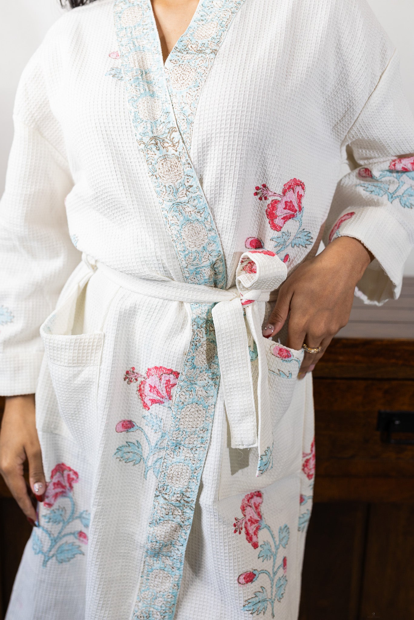 Mughal Garden Luxury Block Printed Cotton Bath Robe