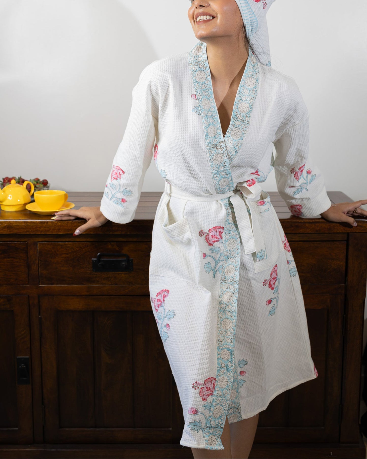 Mughal Garden Luxury Block Printed Cotton Bath Robe