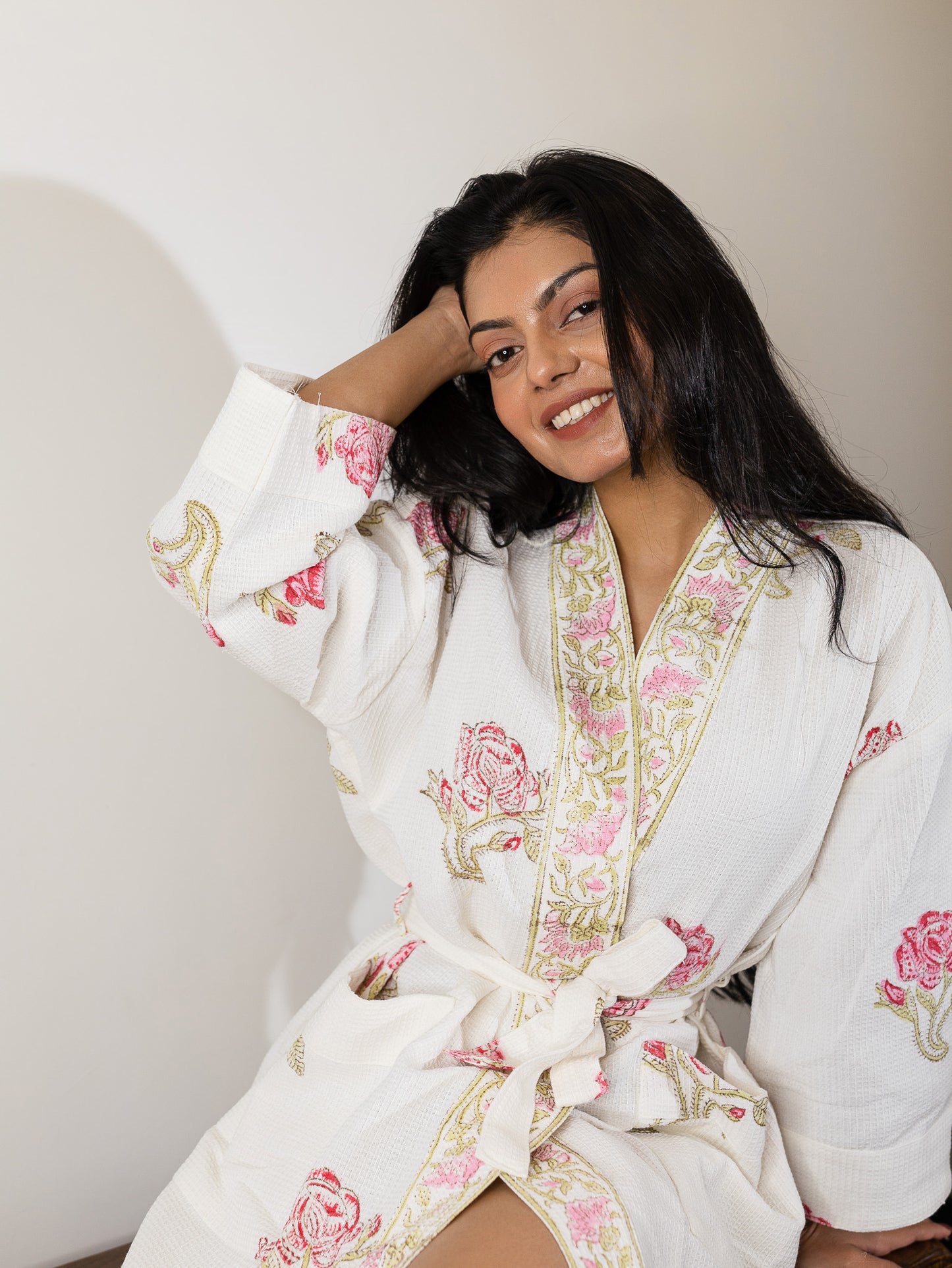 Rose Garden Luxury Block Printed Cotton Bath Robe