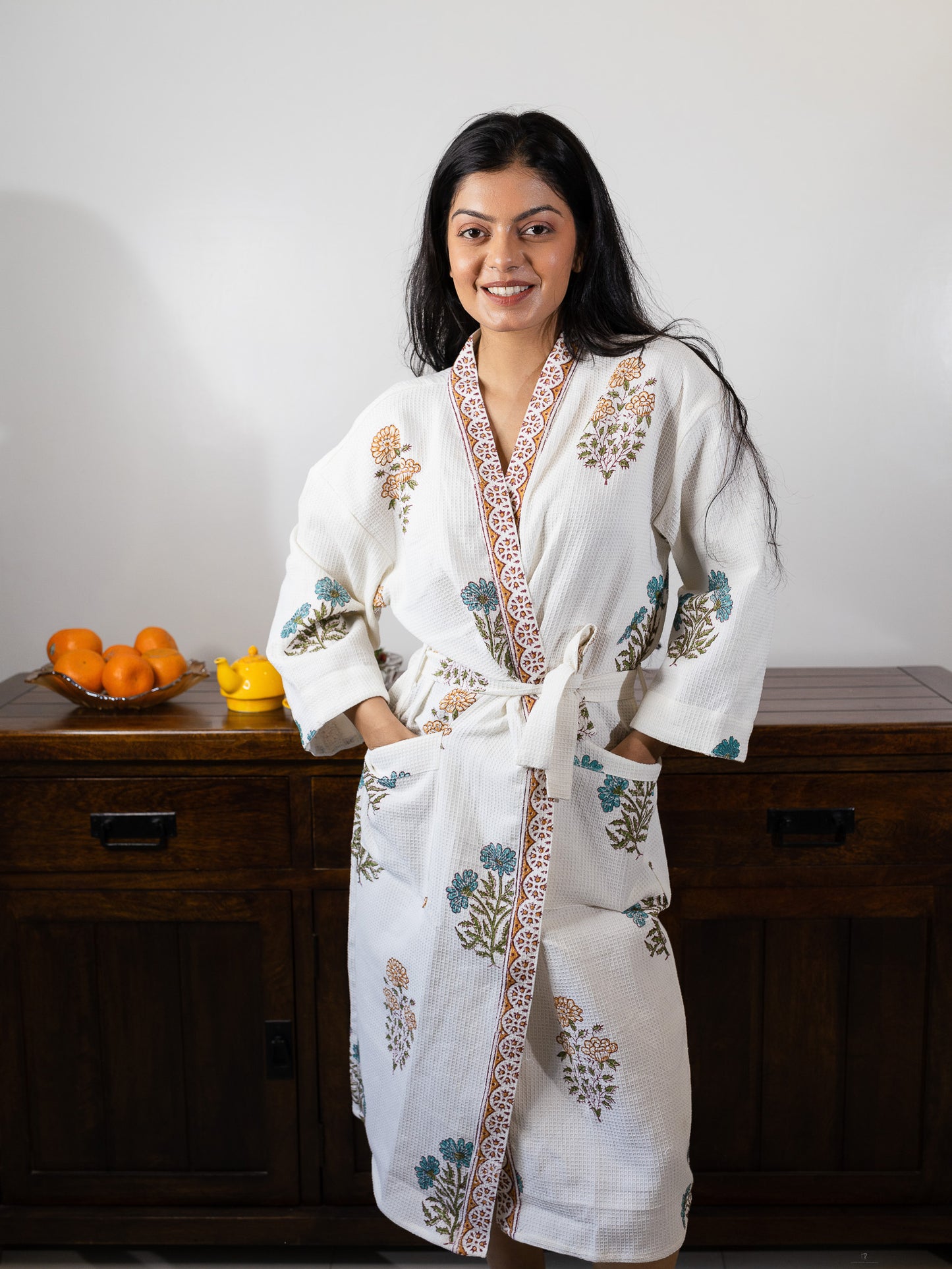 Amer Luxury Block Printed Cotton Bath Robe