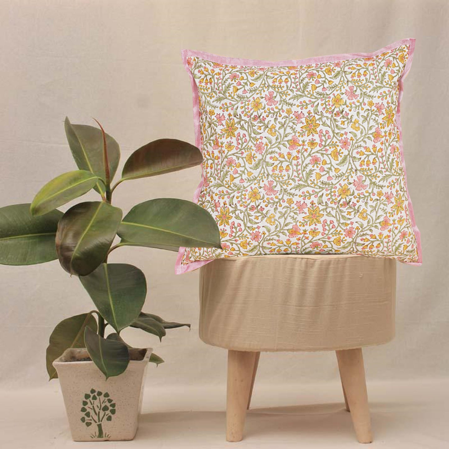 Cushion Yellow Pink Jaal