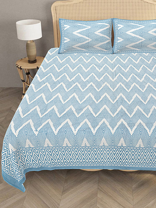 Chevron Blue - Handblock Printed Bedsheet