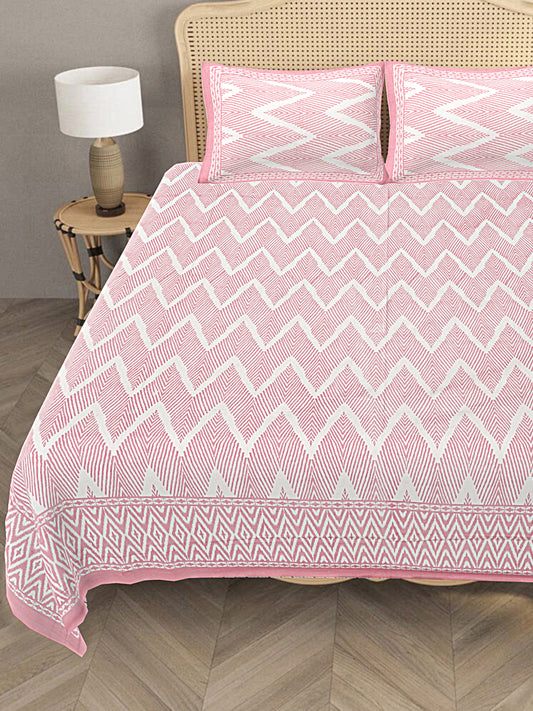 Chevron Pink - Handblock Printed Bedsheet