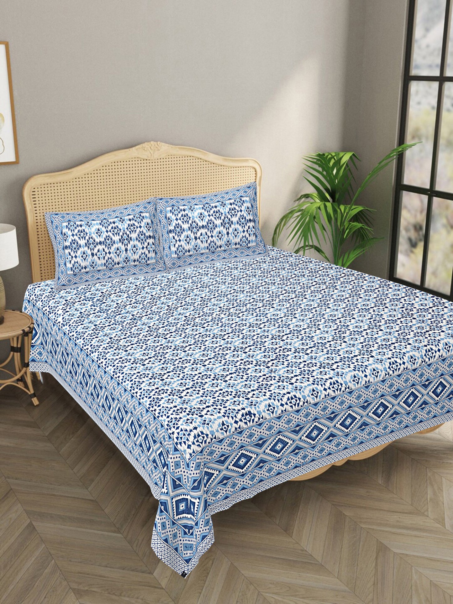 Ikat Blue - Handblock Printed Bedsheet