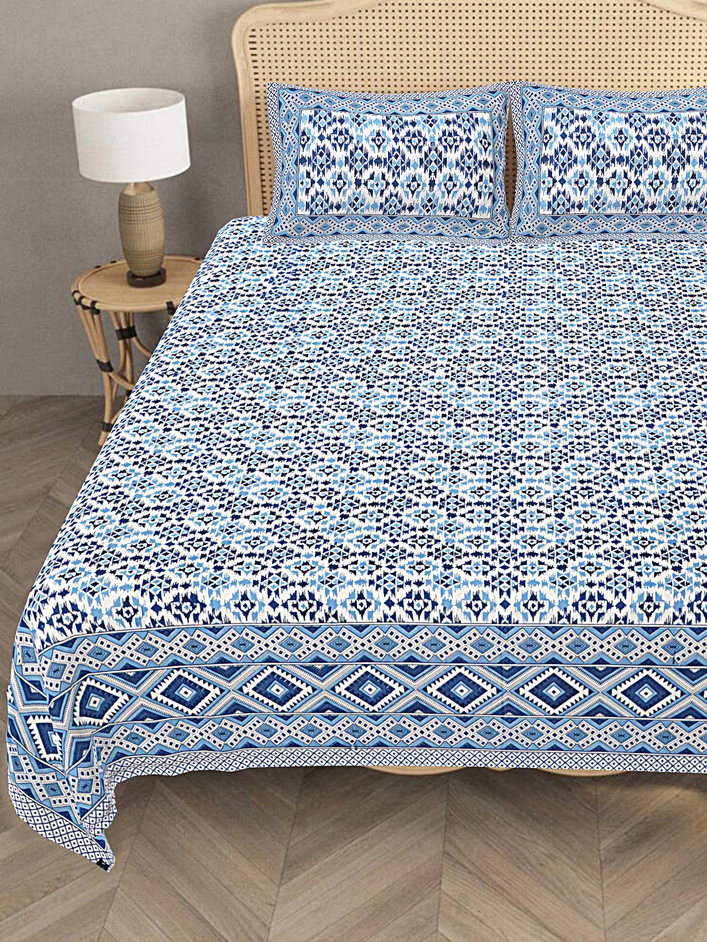 Ikat Blue - Handblock Printed Bedsheet