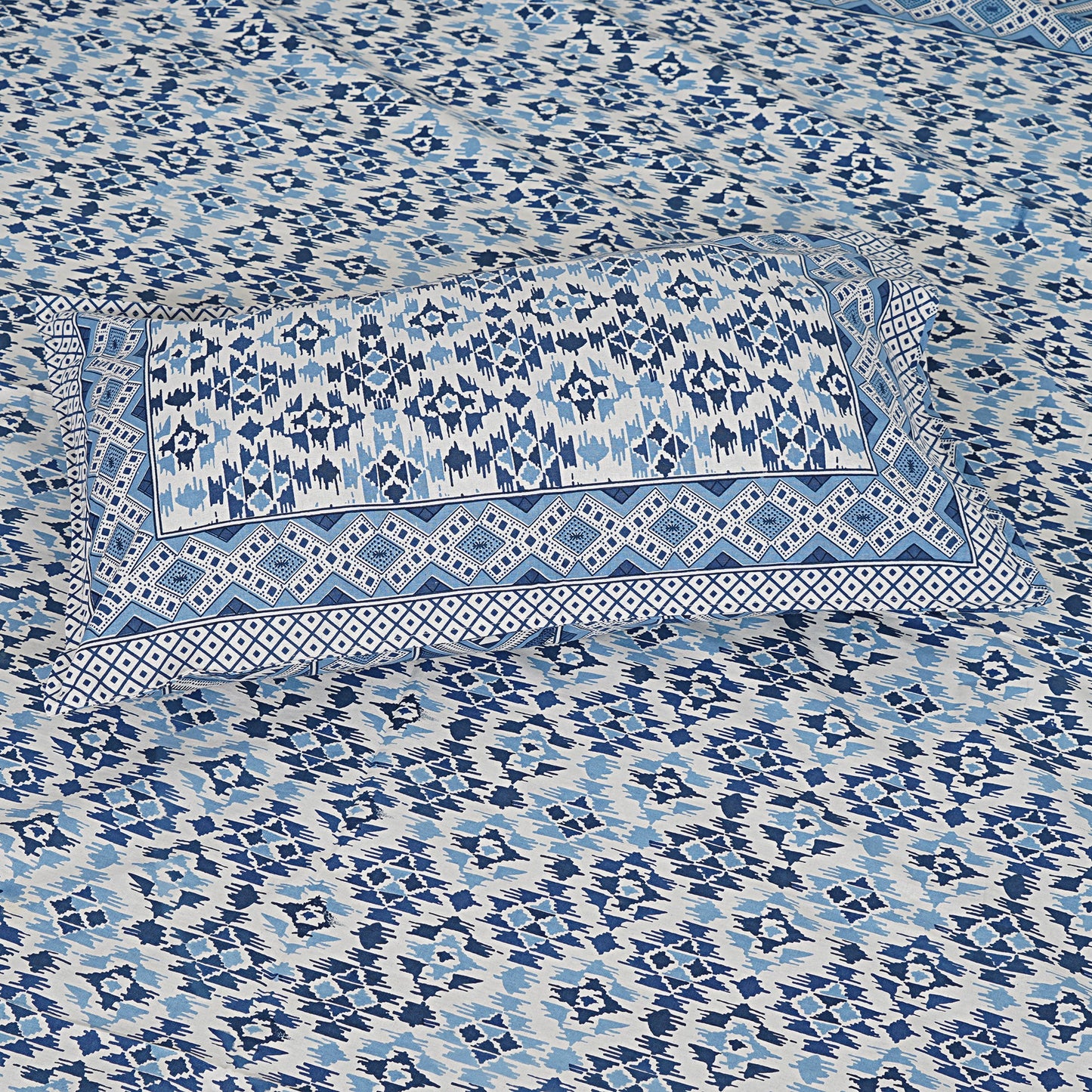 Ikat Blue - Handblock Printed Bedsheet