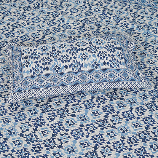 Ikat Blue - Handblock Printed Bedsheet