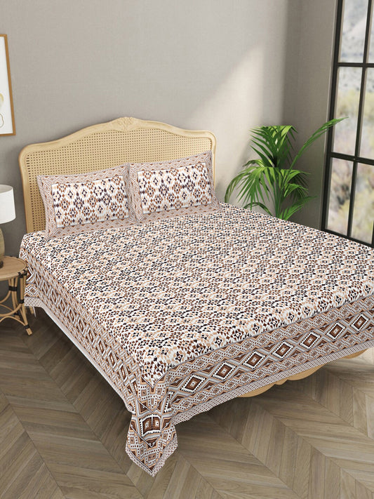 Ikat Brown - Handblock Printed Bedsheet