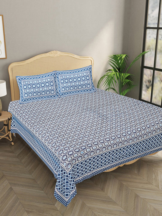 Jharonka Blue - Handblock Printed Bedsheet