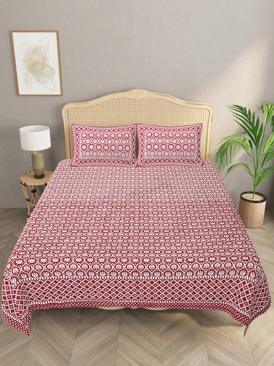 Jharonka Pink - Handblock Printed Bedsheet