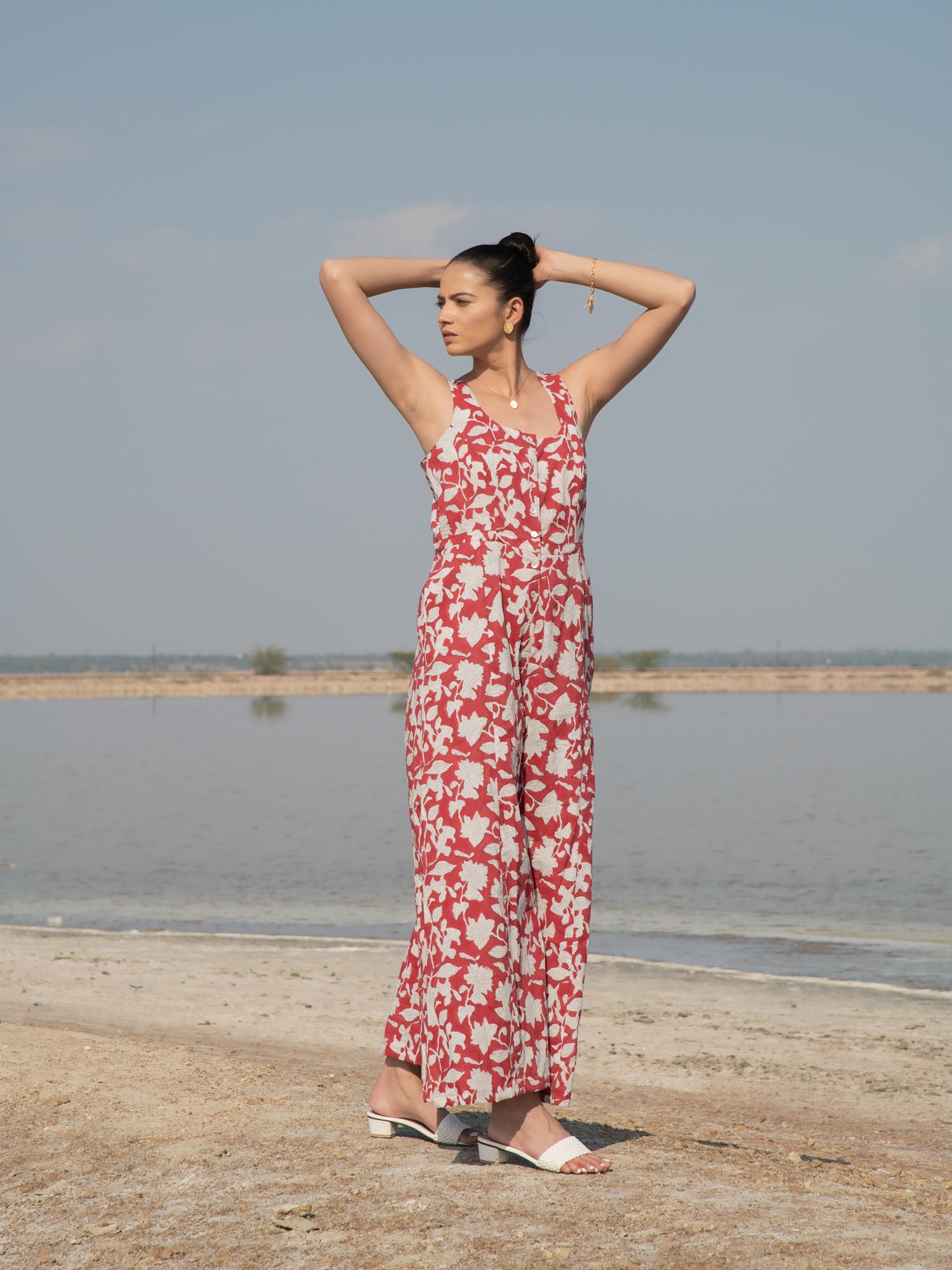 Red cotton hot sale jumpsuit